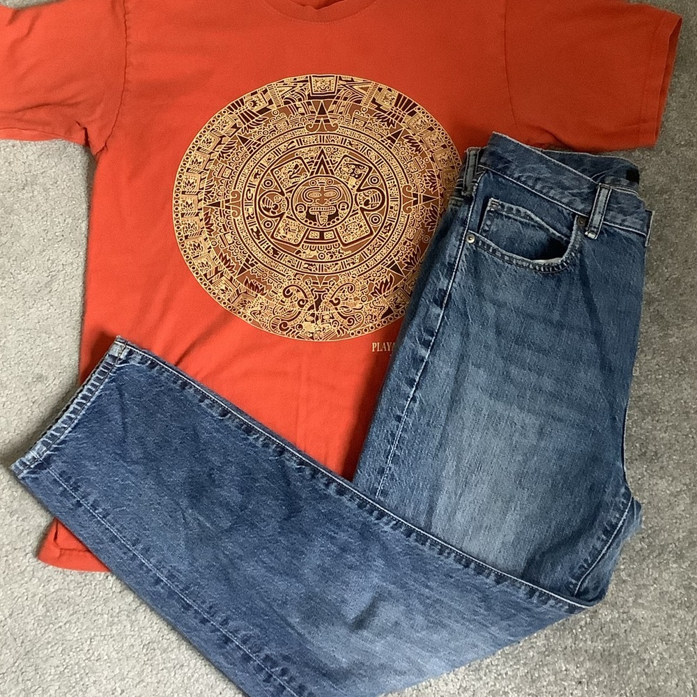 Blue straight leg jeans